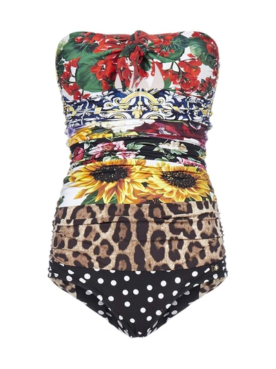 Shop Dolce & Gabbana Patchwork One Piece Swimsuit In Multi