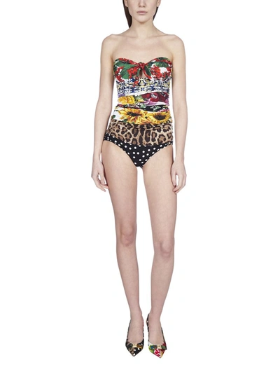 Shop Dolce & Gabbana Patchwork One Piece Swimsuit In Multi