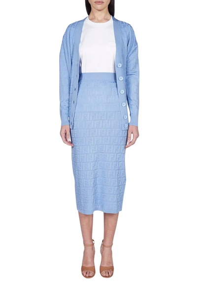 Shop Fendi Ff Motif Midi Skirt In Blue