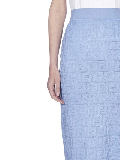 Shop Fendi Ff Motif Midi Skirt In Blue