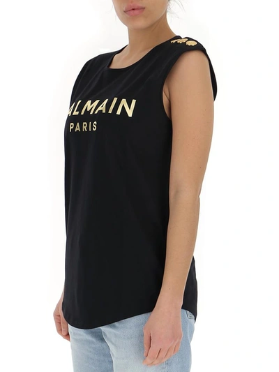 Shop Balmain Logo Printed Sleeveless Top In Black