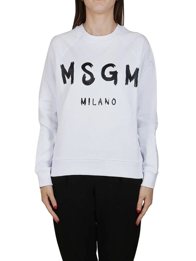 Shop Msgm Paint Brushed Logo Sweatshirt In White