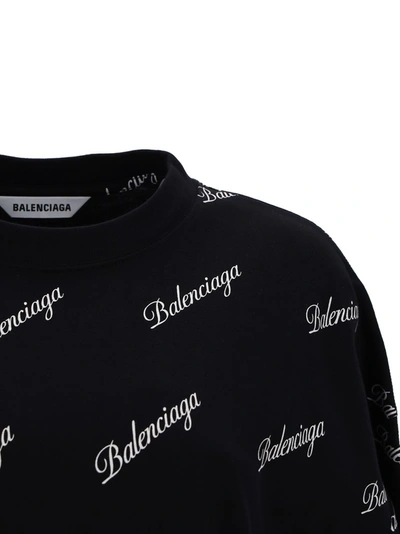 Shop Balenciaga Allover Logo Jersey Dress In Black
