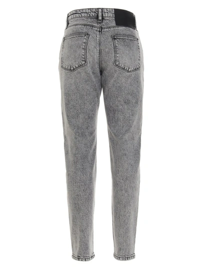 Shop Karl Lagerfeld Logo Print Girlfriend Jeans In Grey