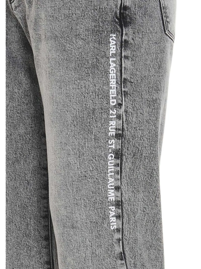 Shop Karl Lagerfeld Logo Print Girlfriend Jeans In Grey