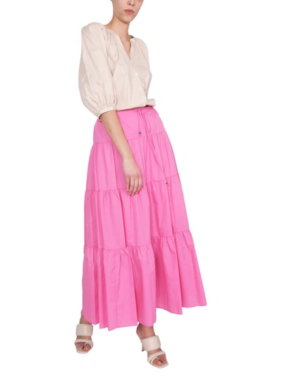 Shop Staud Lucca Drawstring Midi Skirt In Pink