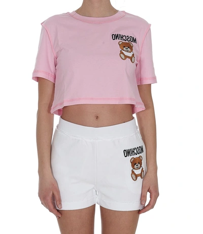 Shop Moschino Inside Out Teddy Cropped T In Pink