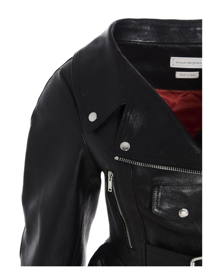 Shop Alexander Mcqueen Peplum Detailed Biker Jacket In Black