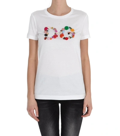 Shop Dolce & Gabbana Embellished Logo T In White