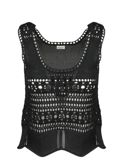 Shop Saint Laurent Crochet Sleeveless Top In Black