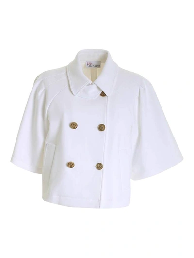 Shop Red Valentino Redvalentino Double Breasted Cropped Jacket In White