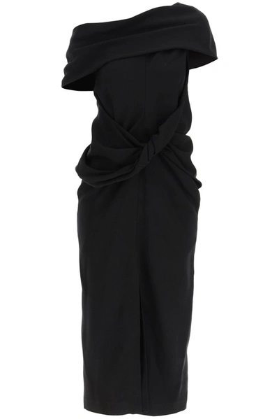 Shop Ambush Asymmetric Twisted Midi Dress In Black