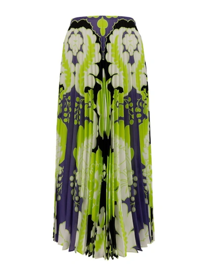 Shop Valentino Floral Print Pleated Skirt In Multi