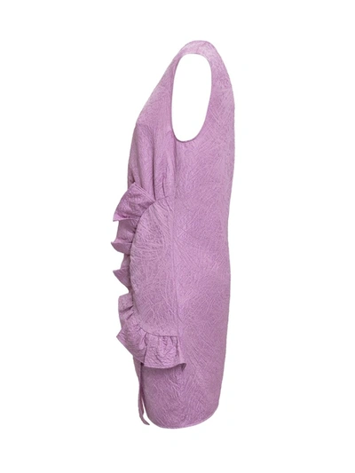 Shop Msgm Ruched Sleeveless Mini Dress In Purple