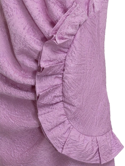 Shop Msgm Ruched Sleeveless Mini Dress In Purple