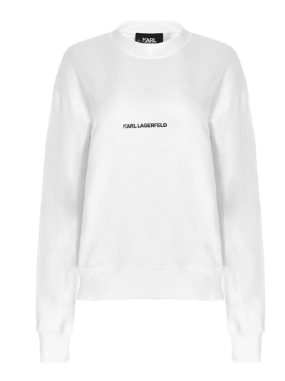 Shop Karl Lagerfeld Logo Print Crewneck Sweatshirt In White