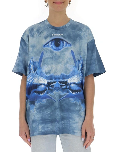 Shop Burberry Shark Print Oversized T In Blue