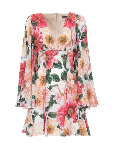 Shop Dolce & Gabbana Camellia Print Mini Dress In Multi