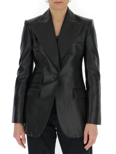 Shop Dolce & Gabbana Single Breasted Leather Blazer In Black