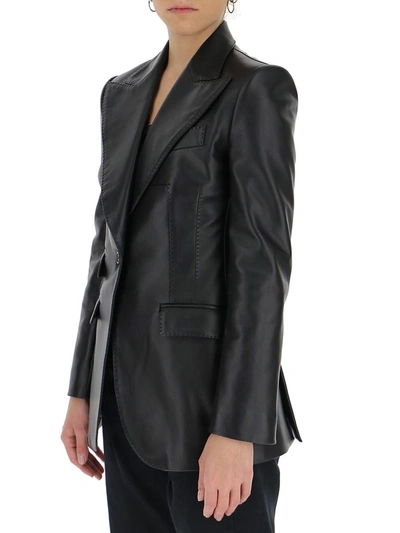 Shop Dolce & Gabbana Single Breasted Leather Blazer In Black