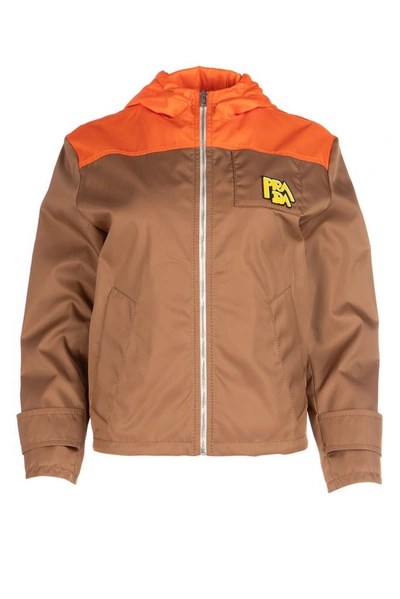 Shop Prada Logo Zipped Jacket In Brown