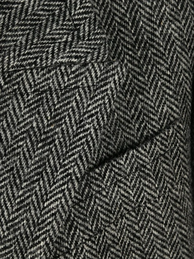 Shop Saint Laurent Belted Herringbone Coat In Grey