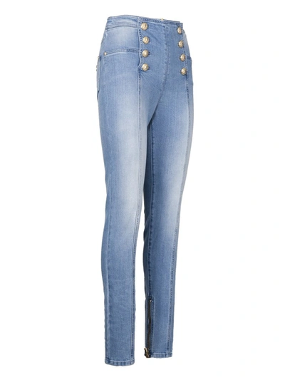 Shop Balmain Button Embellished Skinny In Blue