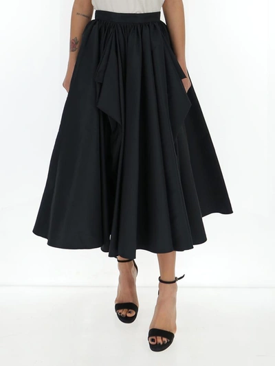 Shop Alexander Mcqueen Pleated Flared Midi Skirt In Black