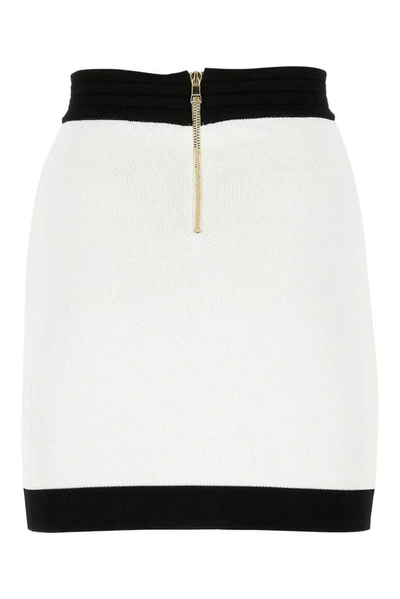 Shop Balmain Knitted Mini Skirt In White