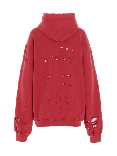 Shop Balenciaga Caps Destroyed Hoodie In Red