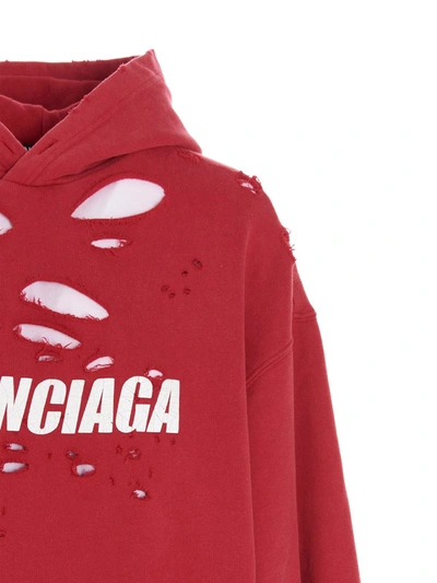 Shop Balenciaga Caps Destroyed Hoodie In Red