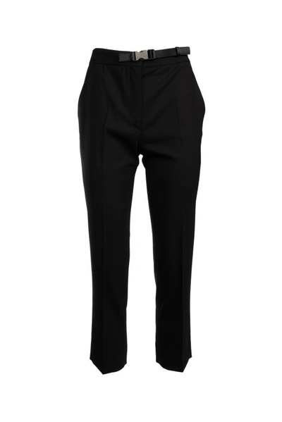 Shop Prada Clasp Belted Pants In Black
