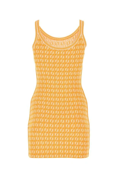 Shop Fendi Ff Motif Mini Sheath Dress In Yellow