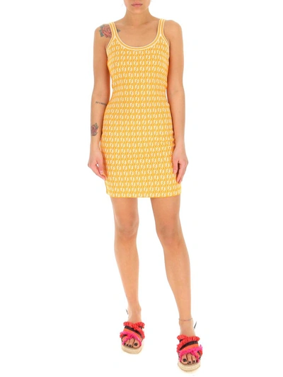 Shop Fendi Ff Motif Mini Sheath Dress In Yellow