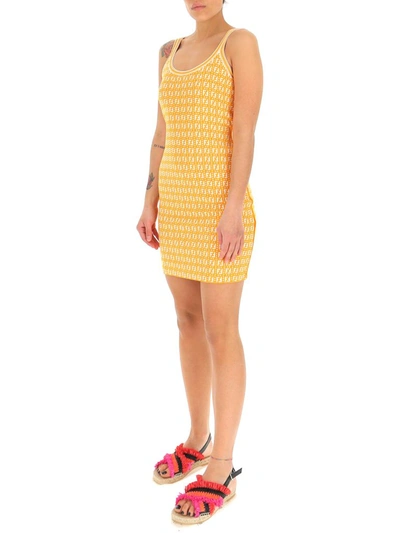 Shop Fendi Ff Motif Mini Sheath Dress In Yellow