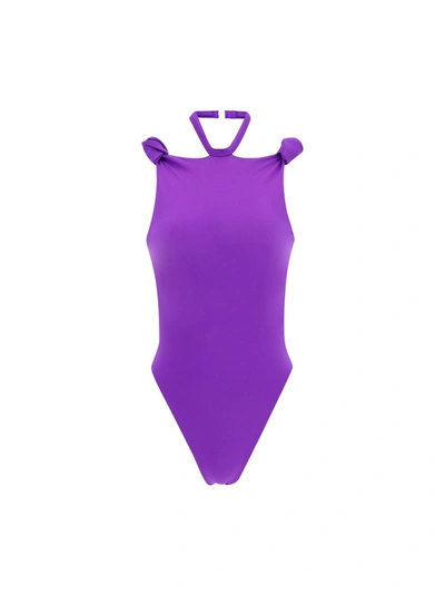 Shop Attico The  Halterneck Swimsuit In Purple