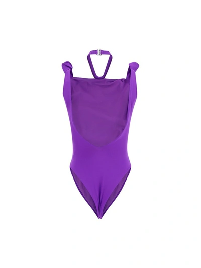 Shop Attico The  Halterneck Swimsuit In Purple