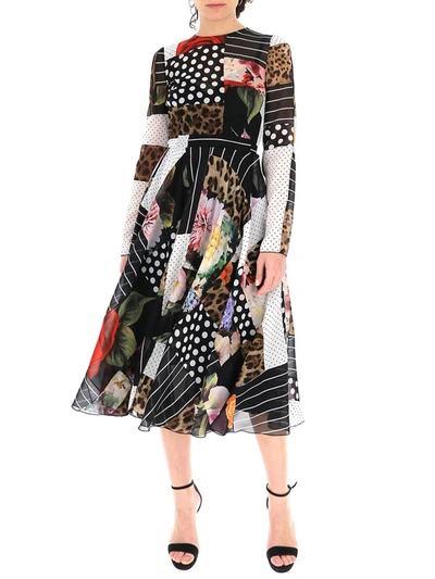 Shop Dolce & Gabbana Patchwork Midi Dress In Multi