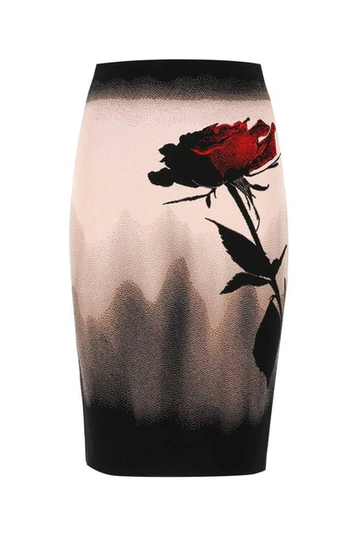 Shop Alexander Mcqueen Rose Print Pencil Skirt In Multi