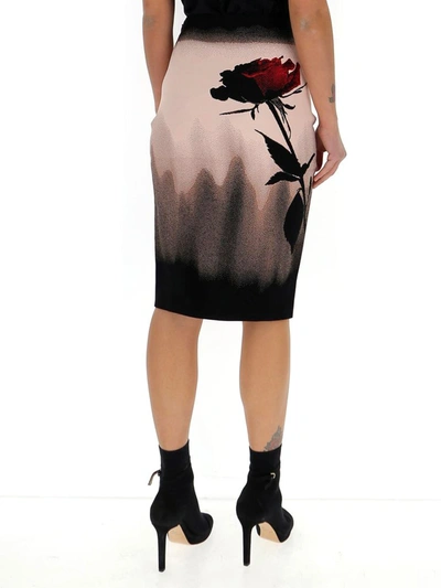 Shop Alexander Mcqueen Rose Print Pencil Skirt In Multi