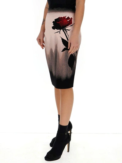 Shop Alexander Mcqueen Rose Print Pencil Skirt In Multi