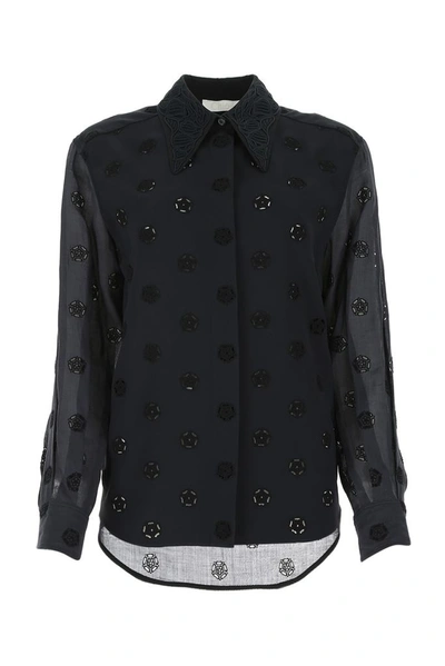 Shop Chloé Broderie Anglaise Flower Embellished Shirt In Black