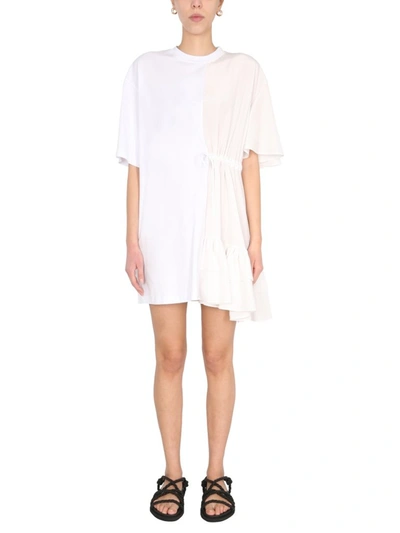 Shop Msgm Panelled Mini Dress In White