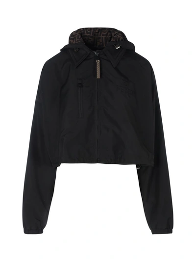 Shop Fendi Logo Motif Cropped Jacket In Black
