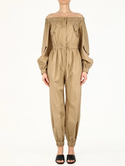 Shop Max Mara Drawstring Waist Jumpsuit In Beige