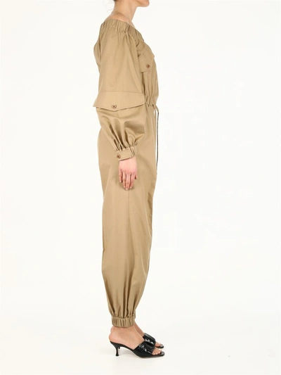 Shop Max Mara Drawstring Waist Jumpsuit In Beige