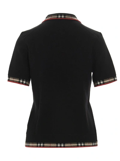 Shop Burberry Check Trim Polo Shirt In Black