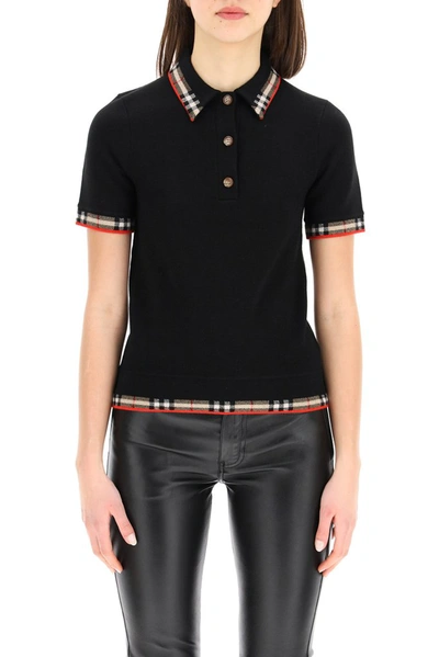 Burberry Check Trim Short-sleeve Polo Shirt In Black | ModeSens