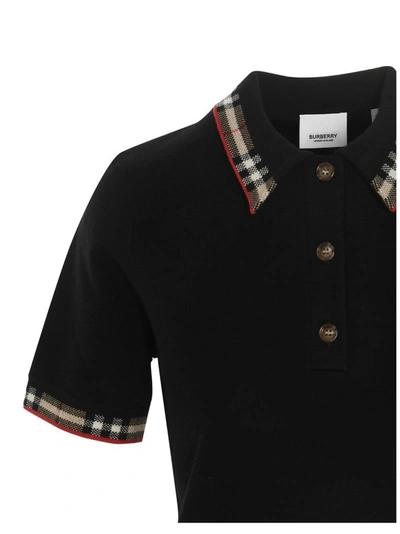 Shop Burberry Check Trim Polo Shirt In Black