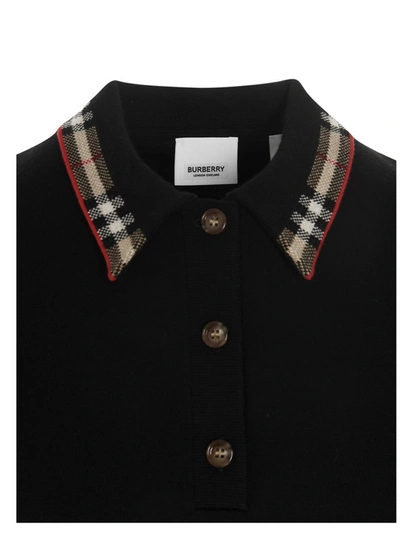 Shop Burberry Check Trim Polo Shirt In Black